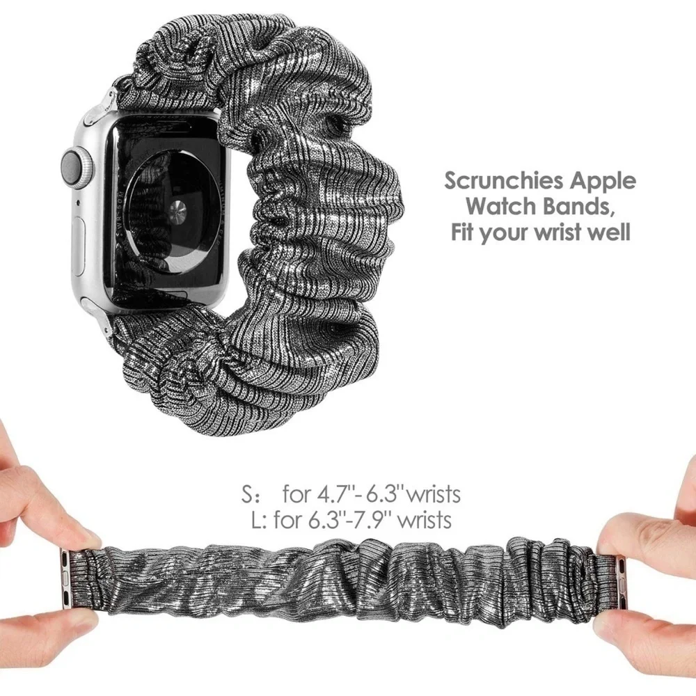 Silver black metallic scrunchy watch band for Apple Watch 38/40 BAND ONLY